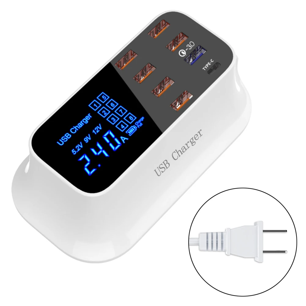 Быстрая зарядка 3,0 Смарт Тип usb C Зарядное устройство станция светодиодный Дисплей быстрой зарядки для мобильного телефона зарядное устройство usb для планшета для iPhone samsung адаптер
