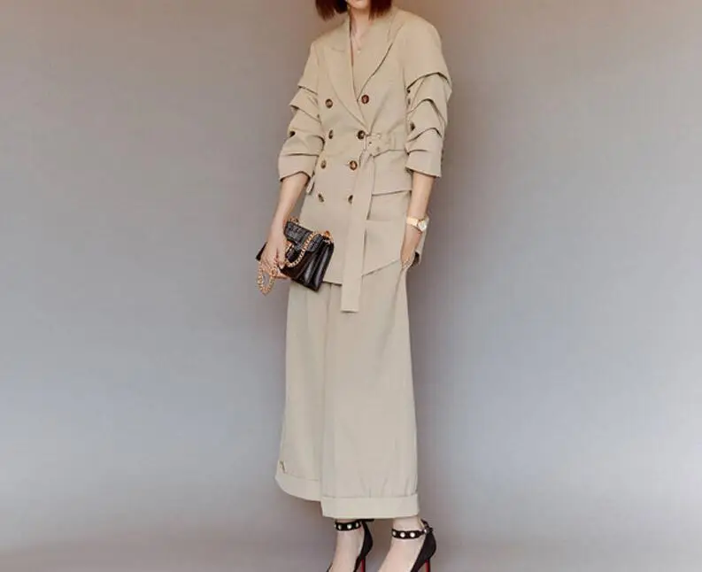 

High Quality New Designer Women Pant Suits Long Blazer Coat Belt Tops and Pants Female Office Formal Slim Two Piece Sets Suit