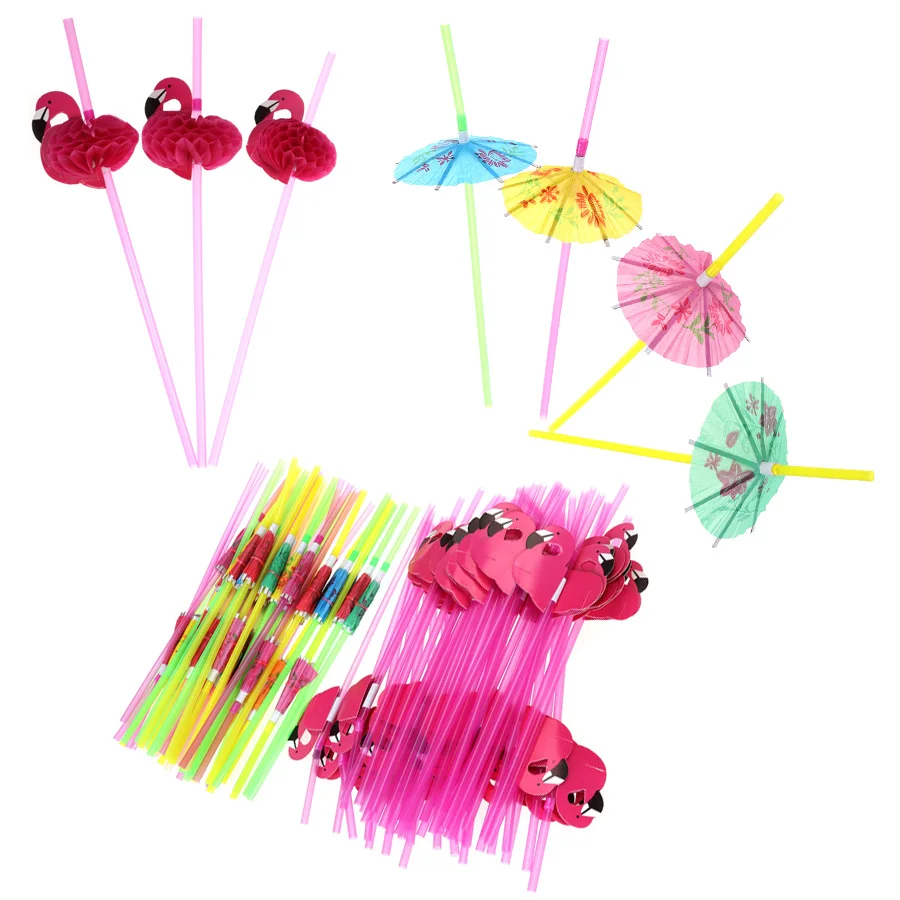 100 шт. тропические соломинки Luau Свадебный Гавайский зонтик Фламинго цветок душ соломы Декор подарок вечерние принадлежности для мероприятий A20