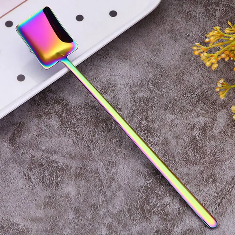 82MC Stainless Steel Coffee& Tea Spoon With Long Handle Kitchen Colourful Coffee Scoops Mixing Spoons Ice Cream Dessert Tea Spoon - Цвет: 82MC