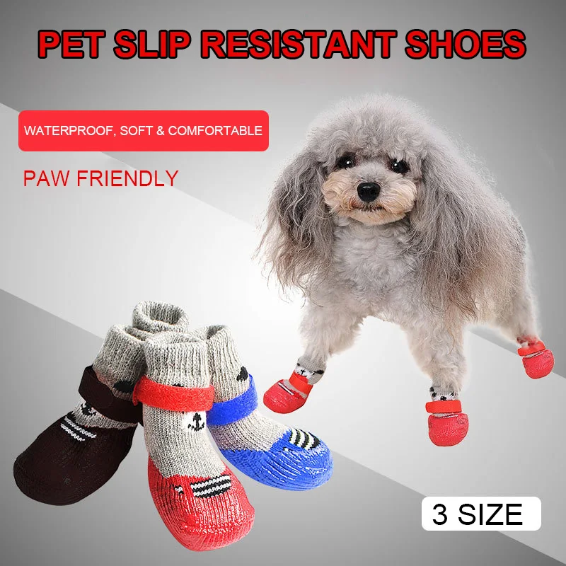 

4 Pcs/Set Pet Dog Nonslip Shoes Socks Comfortable Puppy Waterproof Cotton Rubber Reinforcement Drop Shipping