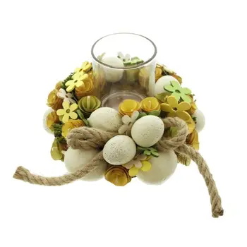 

Easter Egg Wood Chips Flower Hemp Rope Wreath Base Candle Holder with Glass Cup