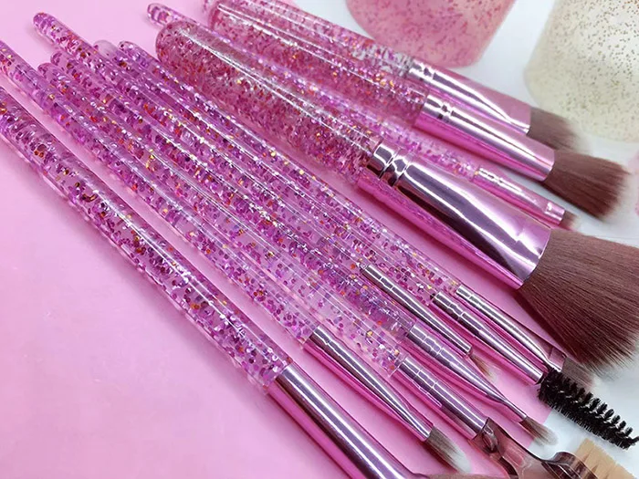 PINK 12 шт. новые наборы кистей для макияжа с кристаллами основа для макияжа пудра Румяна Тени для век для женщин Красота Блеск Макияж Кисти Инструменты - Handle Color: PINK