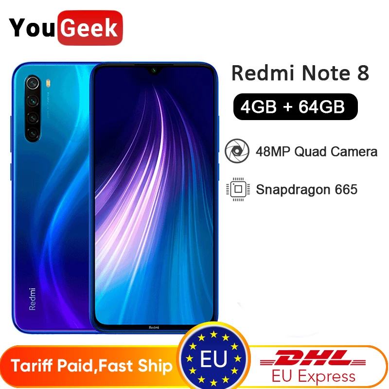 Global Rom Xiaomi Redmi Note 8 4GB 64GB Note8 SmartPhone Snapdragon 665 Octa Core 48MP Quad Rear Camera 6.3" 4000mAh