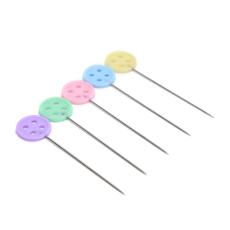 

100Pcs Sewing Accessories Patchwork Pins Locating Pin Flat Pins With Flower Bow Tie Button Shape Head Apparel Accessory
