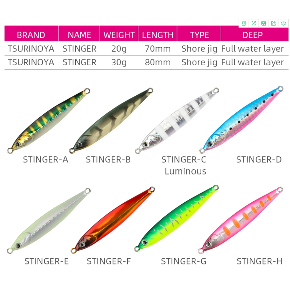 TSURINOYA STINGER приманка для джиггинга 20 г/30 г зимний металлический рыболовный крючок морская Рыбалка снасти форель окунь Щука приманка Краппи