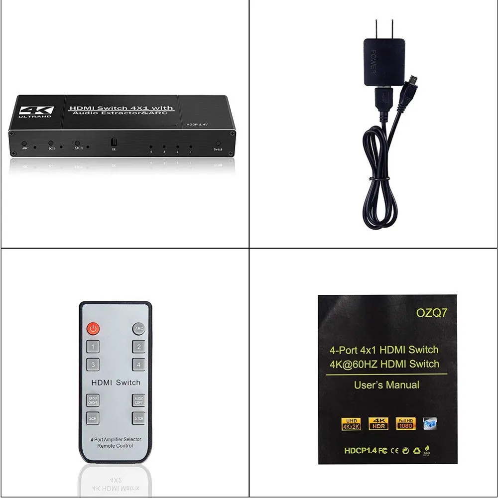 UHD HDMI 2,0 коммутатор 4K HDR 4x1 адаптер коммутатор с аудио экстрактором 3,5 jack оптический волоконный кабель ARC разветвитель для HDTV PS4