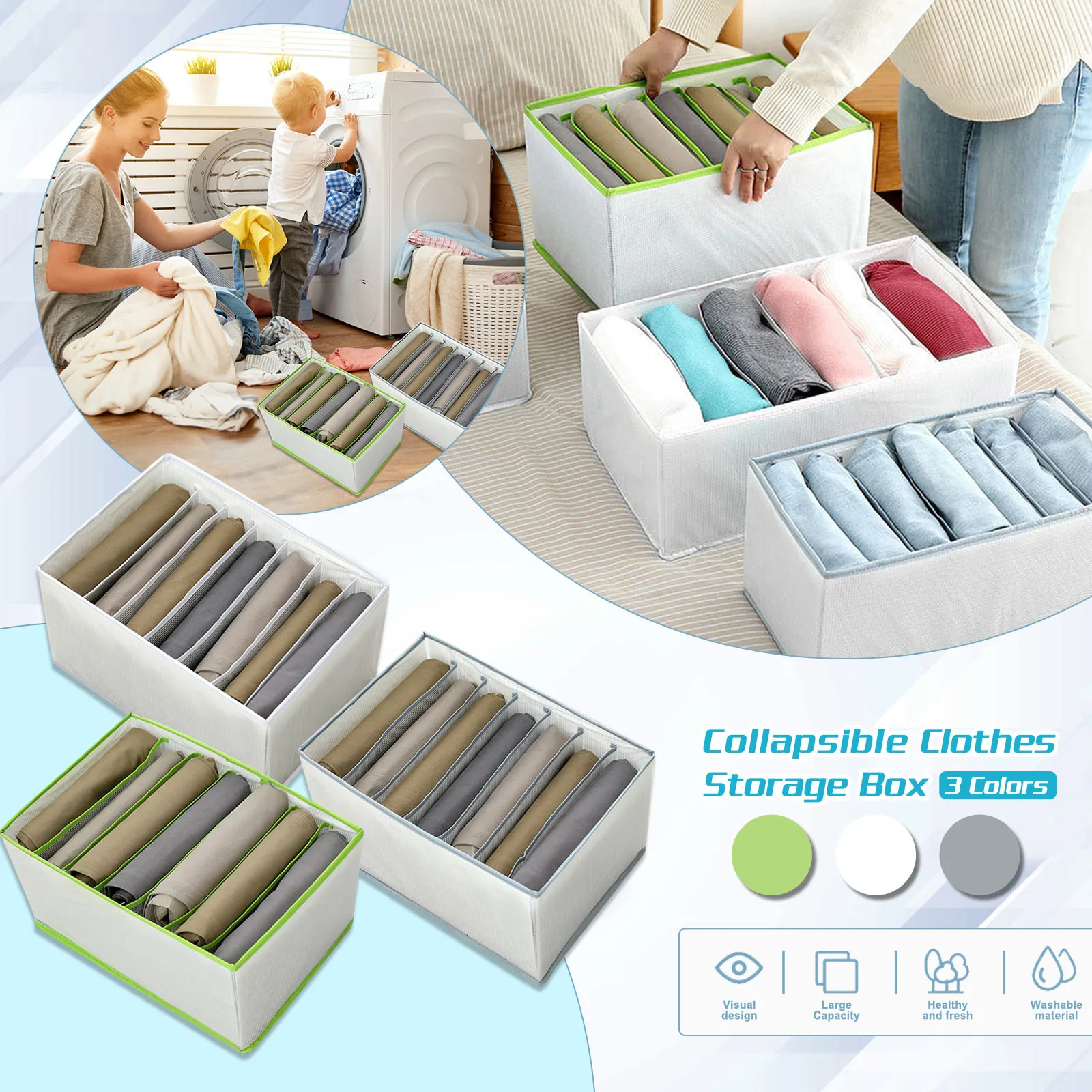 Washable Wardrobe Clothes Organizer Eans Compartment Storage Box