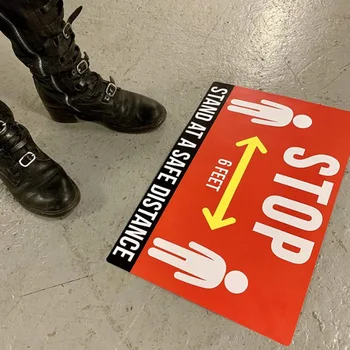 

Floor Decal STOP Stand At Safe Distance Warning Signs Floor Stickers For Market Hospital