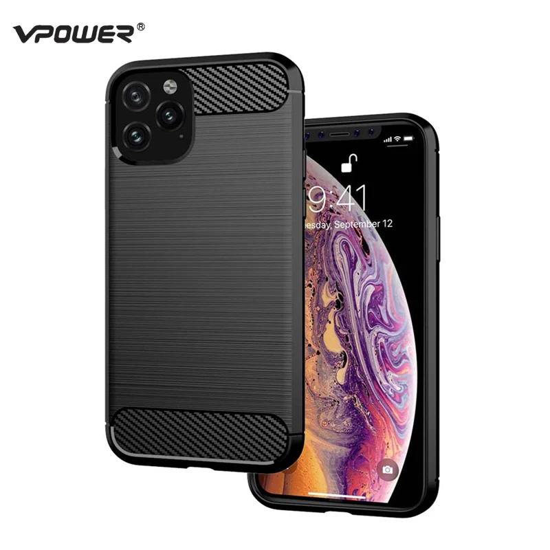 

For iPhone 11 2019 Case 11 Pro Max Back Cover Vpower Brushed Carbon Fiber Soft Silicone Cases For iPhone 11 XI 5.8 6.1 6.5 Funda