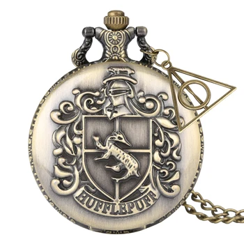 

Full Hunter Pocket Watch for Men Slim Chain Pendant Watches Hufflepuff House Women Clock Gift Slytherin Theme relojes mujer