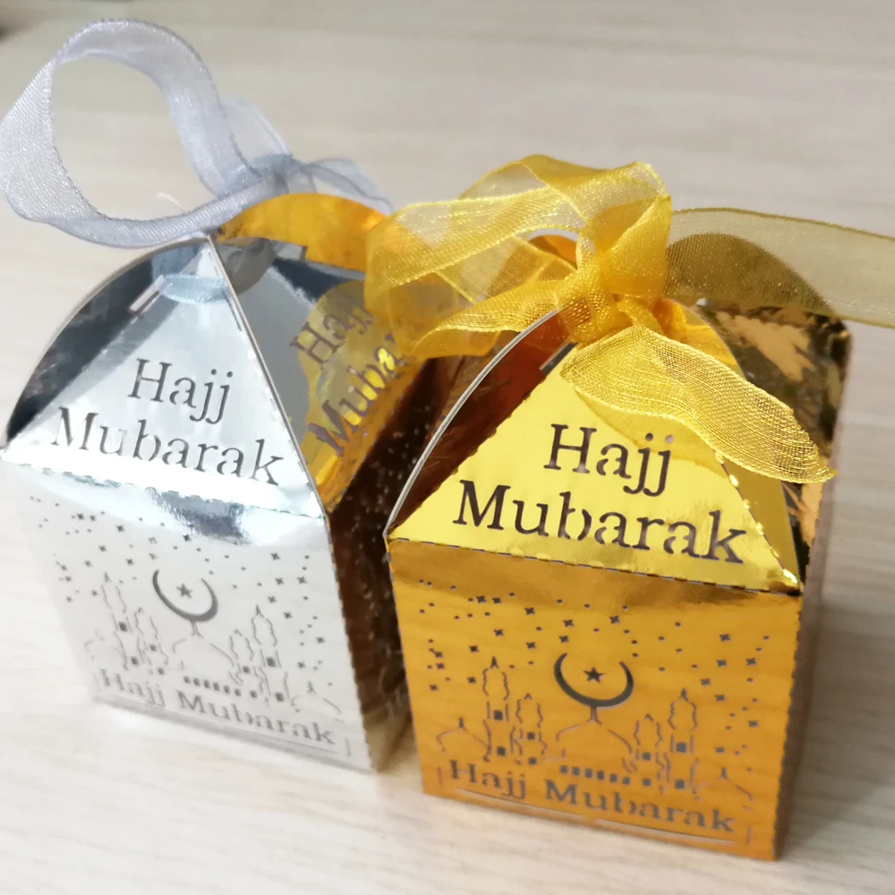 

50 Pieces 5*5*8cm Mini Size Hajj Mubarak Candy Box For EID Mubarak Decoration