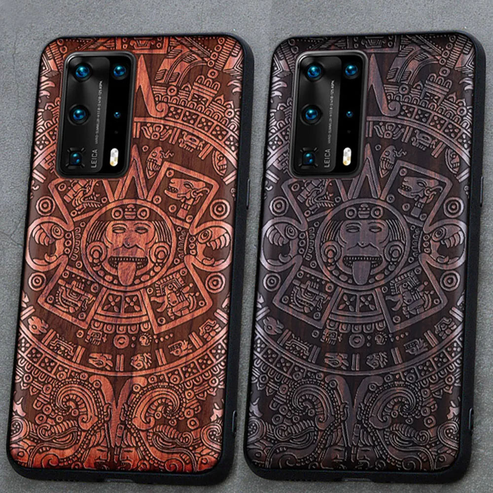 3D резной деревянный мультяшный медведь чехол для Huawei P40 Pro + Plus Дракон Лев Волк
