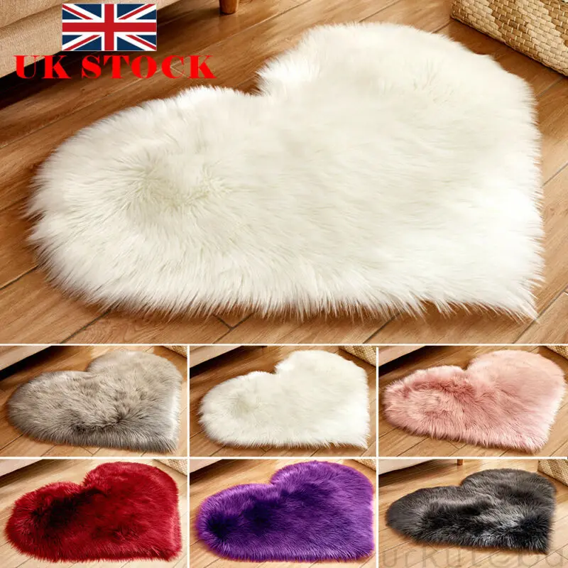 Fluffy Rugs Anti-Skid Shaggy Area Rug Dining Room Home Bedroom Carpet Floor Mat Heart Shaped Faux Fur Hairy High Quality | Дом и сад