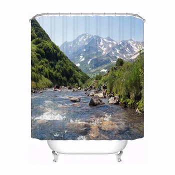 

Custom Mountain River Lake Reflection Bathroom Acceptable Shower Curtain Polyester Fabric Bathroom Curtain #180318-45-14