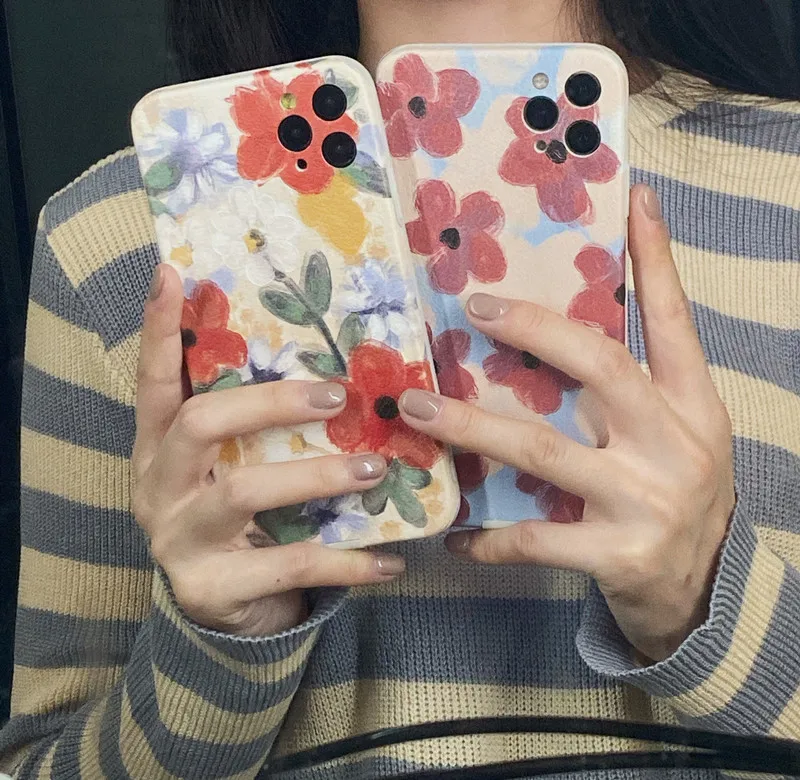 

Retro sweet Flower oil painting art japanese Phone Case for apple iPhone 12 11 Pro Max Xr Xs Max 7 8 Plus 7Plus case Cute cover