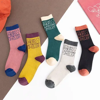 

Japanese Harajuku Cute Socks Woman Double-knit Cotton Jacquard Cozy Tide Chaussette Femme Alphabet Happy Funny Socks 2020010409
