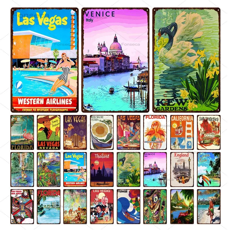 Las Vegas City Metal Signs World Travel Scenery Tin Plaques Modern Home Decoration Wall Art Vintage Iron Painting 20x30cm | Дом и сад