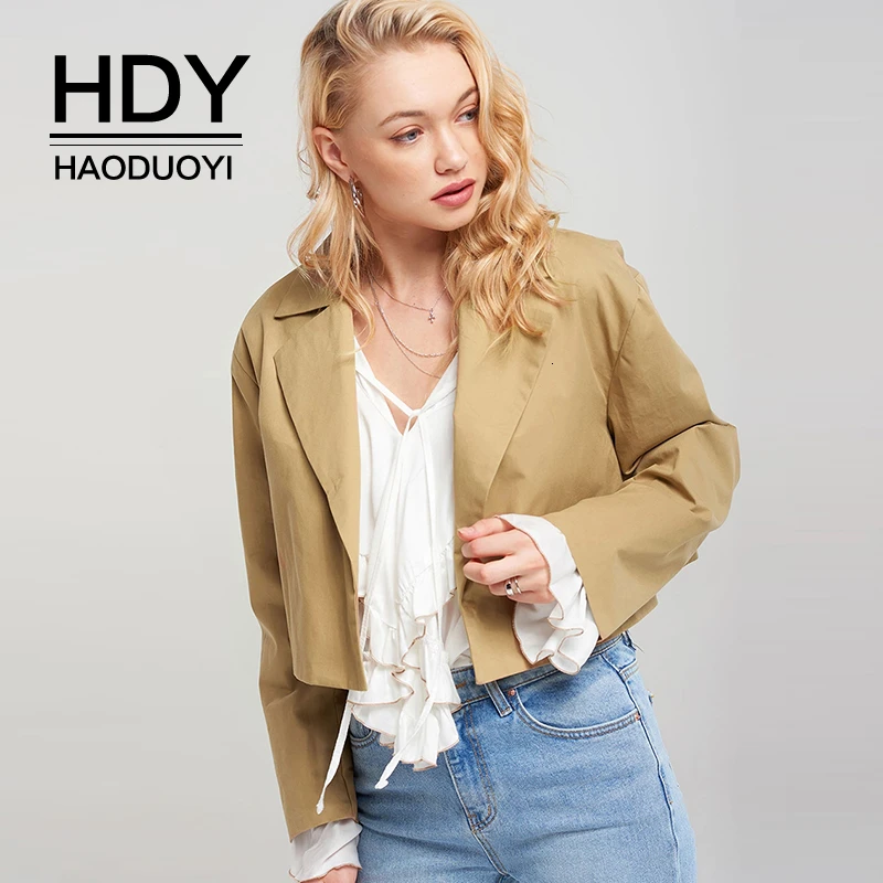 HDY Haoduoyi 2019 Новая мода осень оснастка короткий нейтральный длинный рукав хаки рукав воротник кардиган для женщин