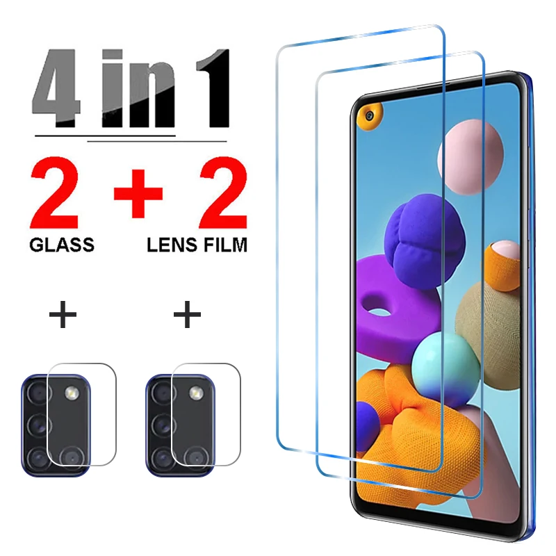 4in1 Tempered Glass On For Samsung Galaxy A51 A71 A52 A72 A70 Camera Lens Screen Protector Glass For Samsung M21 M31 M51 M11 phone tempered glass