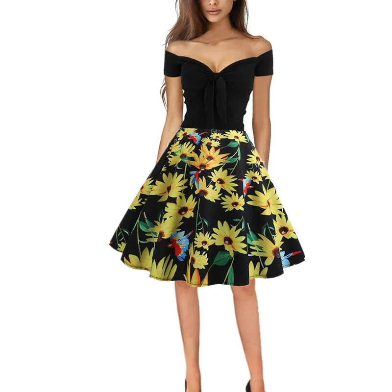 

Europe And America Hot Selling Dress Horizontal Neck Sexy off-Shoulder Retro 50s Big Skirt