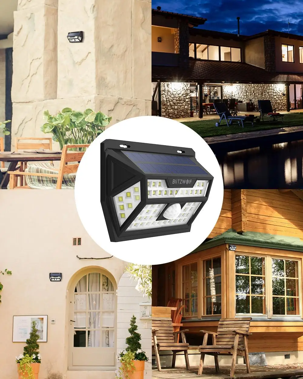 Blitzwolf BW-OLT1 Solar Power 62 LED Smart PIR Motion Sensor Control IP64 Wall Light Lamp for Outdo - 4000202430762