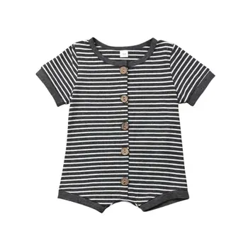 

Newborn Baby Boy Girl Short Sleeve Striped Button Cotton Romper Jumpsuit One Pieces Outfits Baby Clothes 0-24M