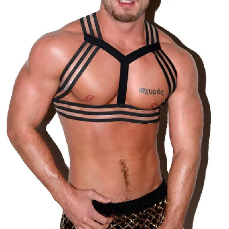 Men Elastic Band Harness Strap Fetish Gay Chest Male Body Cage Harness Belts Fetish Exotic Tops Rave Costume for BDSM Games