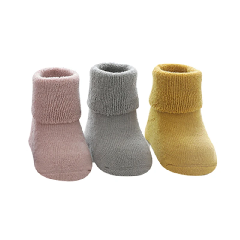 3 пар/лот, зимние носки для новорожденных теплые носки из резинового хлопка детские Нескользящие домашние тапочки Комплект носков для малышей, толстые махровые носки для малышей - Цвет: C5