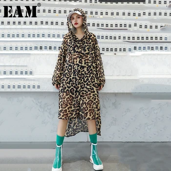 

[EAM] Women Leopard Printed Chiffon Big Size Blouse New Hooded Long Sleeve Loose Fit Shirt Fashion Spring Summer 2020 1R796