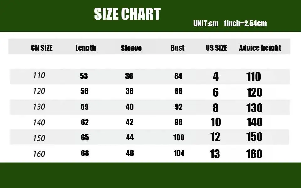 上衣尺码正码-110-160--推荐身高4-13