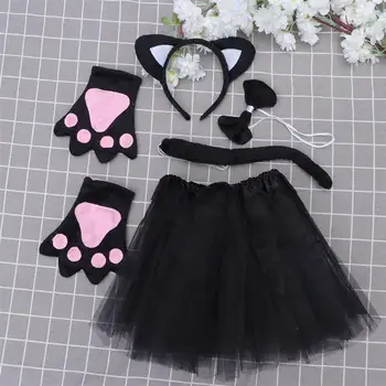 

5pcs Children Headband Party Supplies Animal Head Hoop Five Piece Suit Supplies Five-Piece Black Cat Set Party Decorations