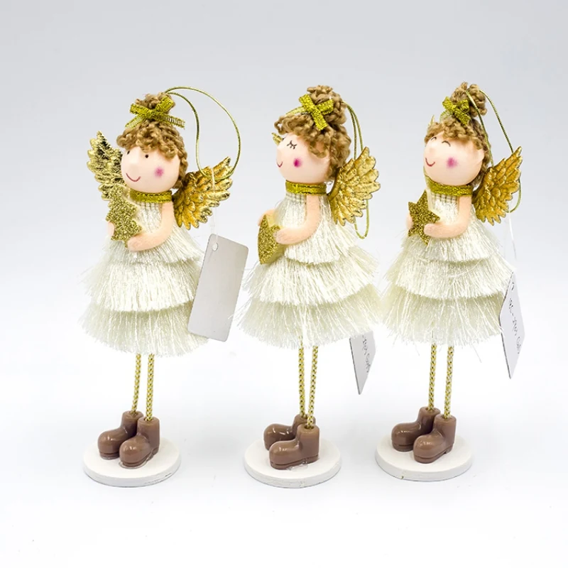 Gold Angel Doll Christmas Standing Desktop Ornament Holiday Figurines Gift For Boys& Girls Adornos De Navidad Desktop Decor