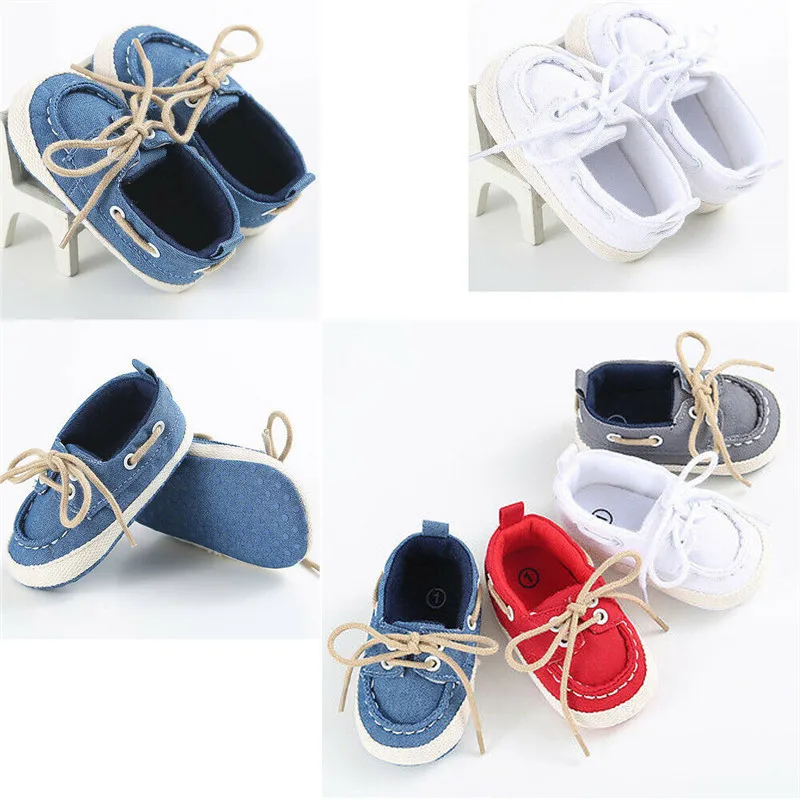 Newborn Girl Boy Casual Denim Shoes Soft Sole Toddler Infant Solid Lace Up Shoes Prewalker Sneaker