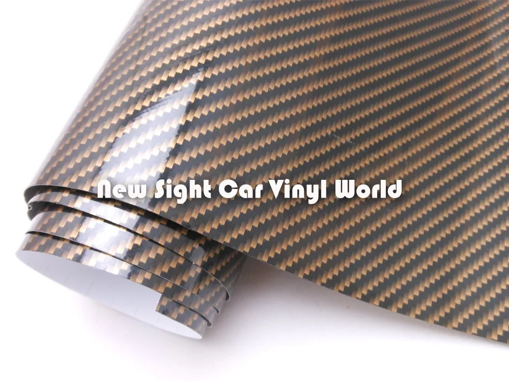 Высококачественная золотистая Глянцевая 2D виниловая пленка из углеродного волокна без пузырей для обертывания автомобиля Размер: 1,52*30 м/рулон