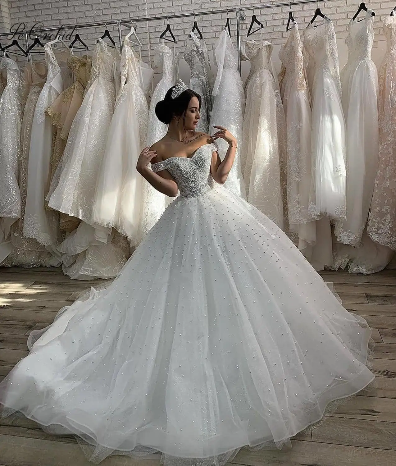 PEORCHID жемчужное свадебное платье Ливан Vestidos De Noiva класса люкс с открытыми плечами платье принцессы, невесты Винтаж Свадебное бальное платье