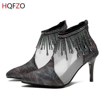 

HQFZO Tassel Crystal Jump Pumps Sexy High Heels Pointed Toe Luxurious Sandals Ladies Summer Wedding Party 2020 New Women Shoes