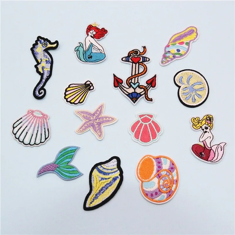 

50pcs/lot Embroidery Patches Clothing Decoration Accessories Sea Mermaid Shell Starfish Conch Diy Iron Heat Transfer Applique
