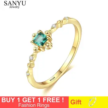 

SANYU Fashion Delicate Square Emerald Bridal Wedding Ring Genuine 925 Silver Sterling Female Gemstone Ring Brand Silver Jewelry