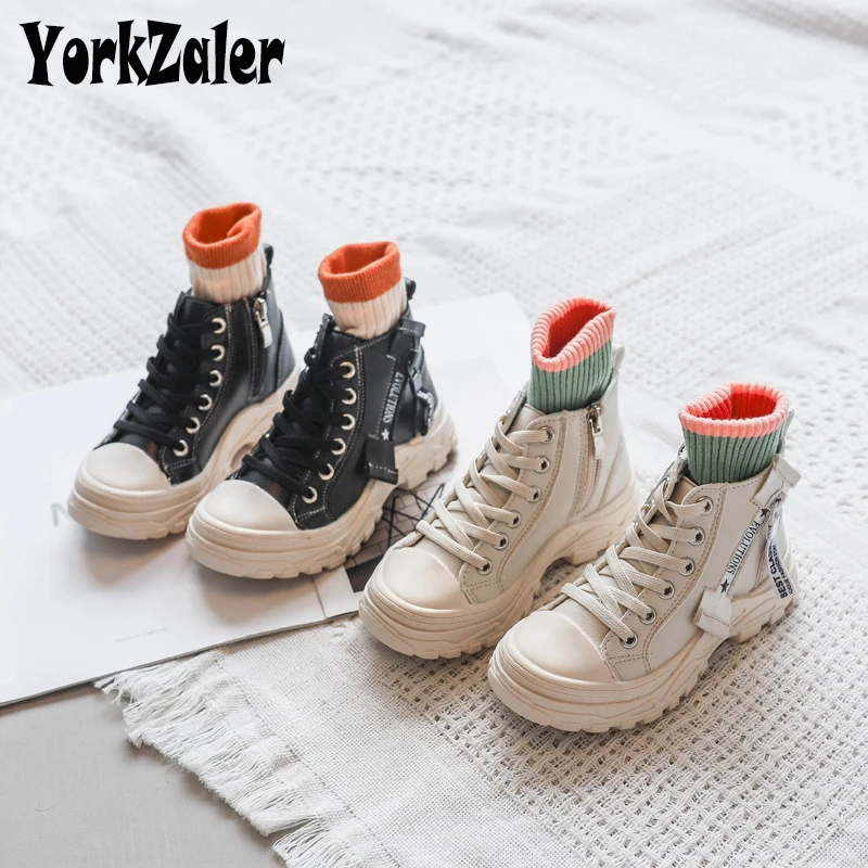 

Yorkzaler 2019 New Fashion Children Snow Boots Waterproof PU Leather Kids Ankle Boots Spring Autumn Girl Boy Knight boots 27-35