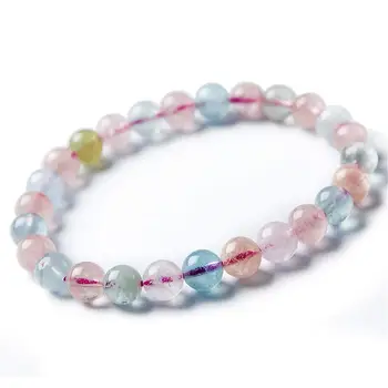 

7mm Natural Morganite Beads Jewelry For Women Men Anniversary Love Gemstone Strecth Crystal Round Beads Fashion Bracelet AAAA