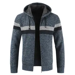2019 вязаный свитер пальто винтажная флисовая куртка на молнии Зимний толстый теплый кардиган с капюшоном одежда полосатый лайнер Casaco Masculino