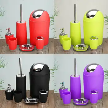 

6pcs Bathroom Accessories Sets Toothpaste Tooth Brush Holder Hand Soap Shampoo Storage Bottle With Press Swith Toilet Cleaner
