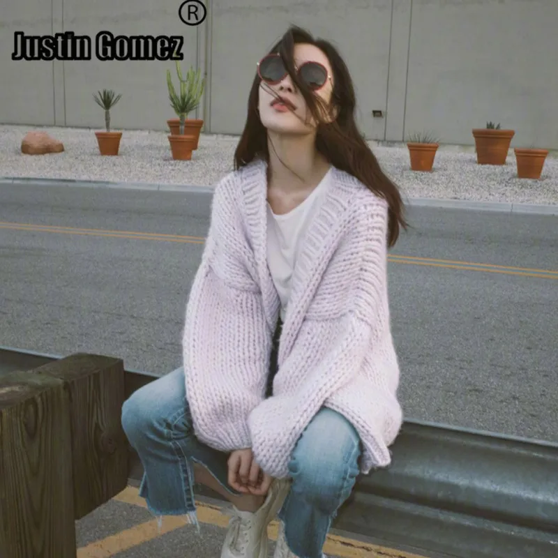 

2019 Knitted Cardigan Jacket Women's Loose Sweater Bat Sleeve Oversized Short Female Cardigan Knitwear Rough Sweater Women