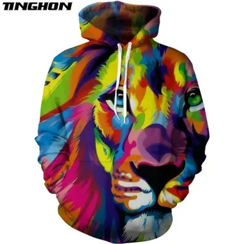 

XS-7XL Summer Fashion Men Women T Shirt Animal Lion King of Color 3D Print Casual Hooded Jacket Hoodies Sweatshirts