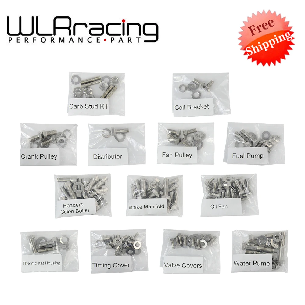 Free Shipping Small Block Stainless Engine Hex Bolt Kit For Chevy 265 283 302 305 307 327 350