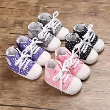 

2020 New Baby Shoes Infant Baby Polka Dot Anti-Slip Shoes Sneakers Soft Soled Lace-Up Shoes First Walkers