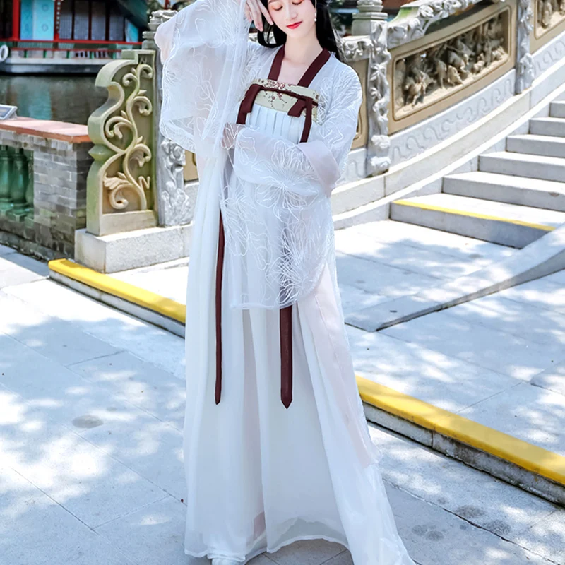 Hanfu китайские танцевальные костюмы Qing платья древняя принцесса шезлонг платье для женщин Традиционный китайский народный танец одежда DL4465