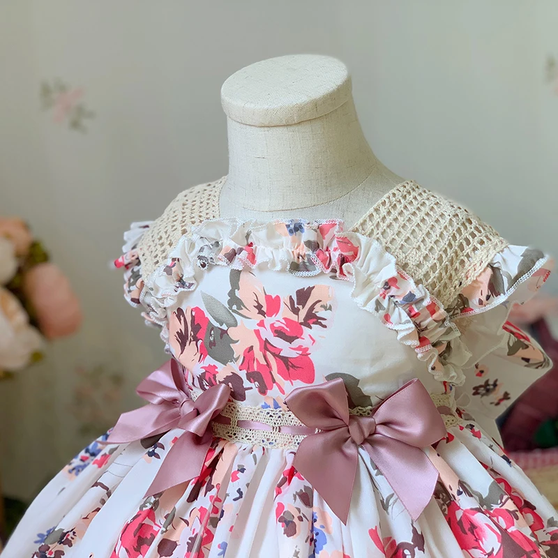 children dress 2PCS Summer Spanish Princess Ball Gown Bow Print Sleeveless Vintage Birthday Party Easter Eid Girl Lolita Dress For 12M-6T Y3041 cute baby dresses online