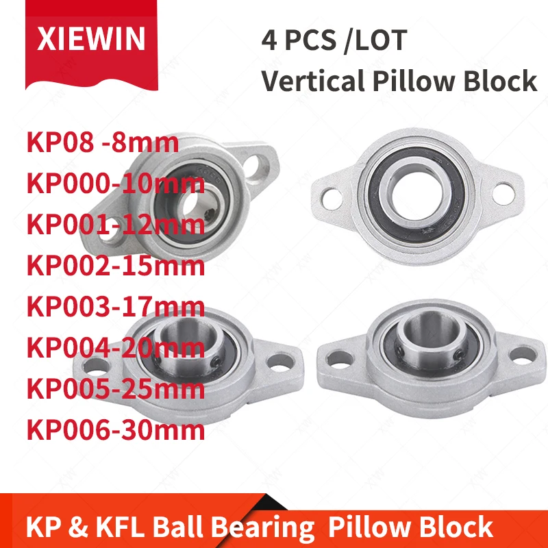 4 шт./лот KP08 KP000 KP002 вертикальный опорный Диаметр 8 мм 10 12 15 20 шаровой подшипник